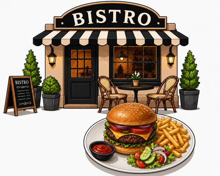 Aankondiging van (Amerikaanse) hamburger bistro- Onder voorbehoud